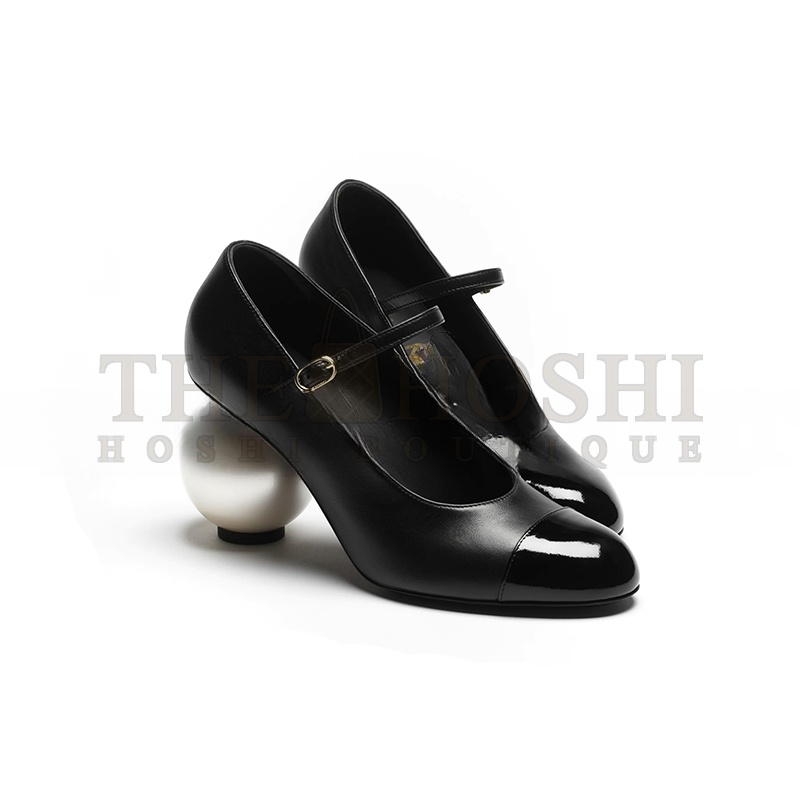 Ch**el MARY JANES LAMBSKIN, PATENT CALFSKIN & IMITATION PEARLS G46775 Master Quality