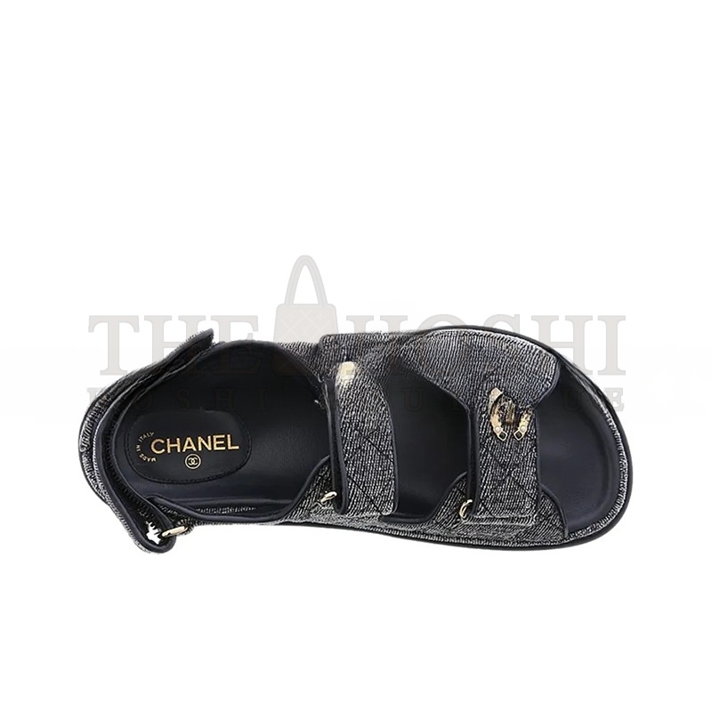 Ch**el VELVET DAILY CASUAL SANDALS FOR WOMEN BLACK & GRAY G35927 X56243 0L121 Master Quality