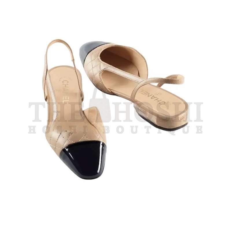 Ch**el SLINGBACKS LAMBSKIN & PATENT CALFSKIN BEIGE & BLACK G39221 Y55956 K4671 Master Quality