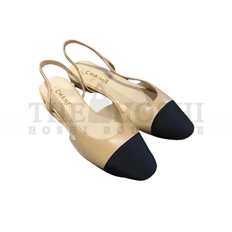 Ch**el SLINGBACKS GOATSKIN & GROSGRAIN BEIGE & BLACK G31319 Y50006 C8378 Master Quality