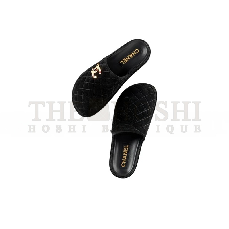 Ch**el MULES SUEDE CALFSKIN &amp; METAL BLACK G38648 X56518 94305 Master Quality