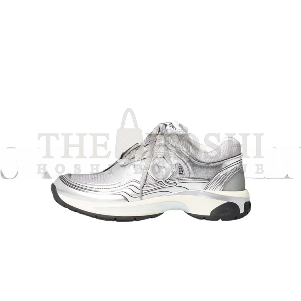 Ch**el FABRIC LAMINATED CALFSKIN STRETCH CC SNEAKERS WHITE SILVER G39792 Master Quality