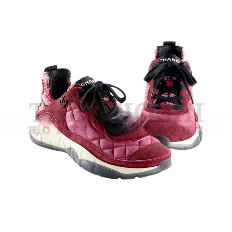 Ch**el SNEAKERS FABRIC, TWEED &amp; SUEDE CALFSKIN LIGHT BURGUNDY, PINK &amp; BLACK G39234 Y55990 K47 Master Quality