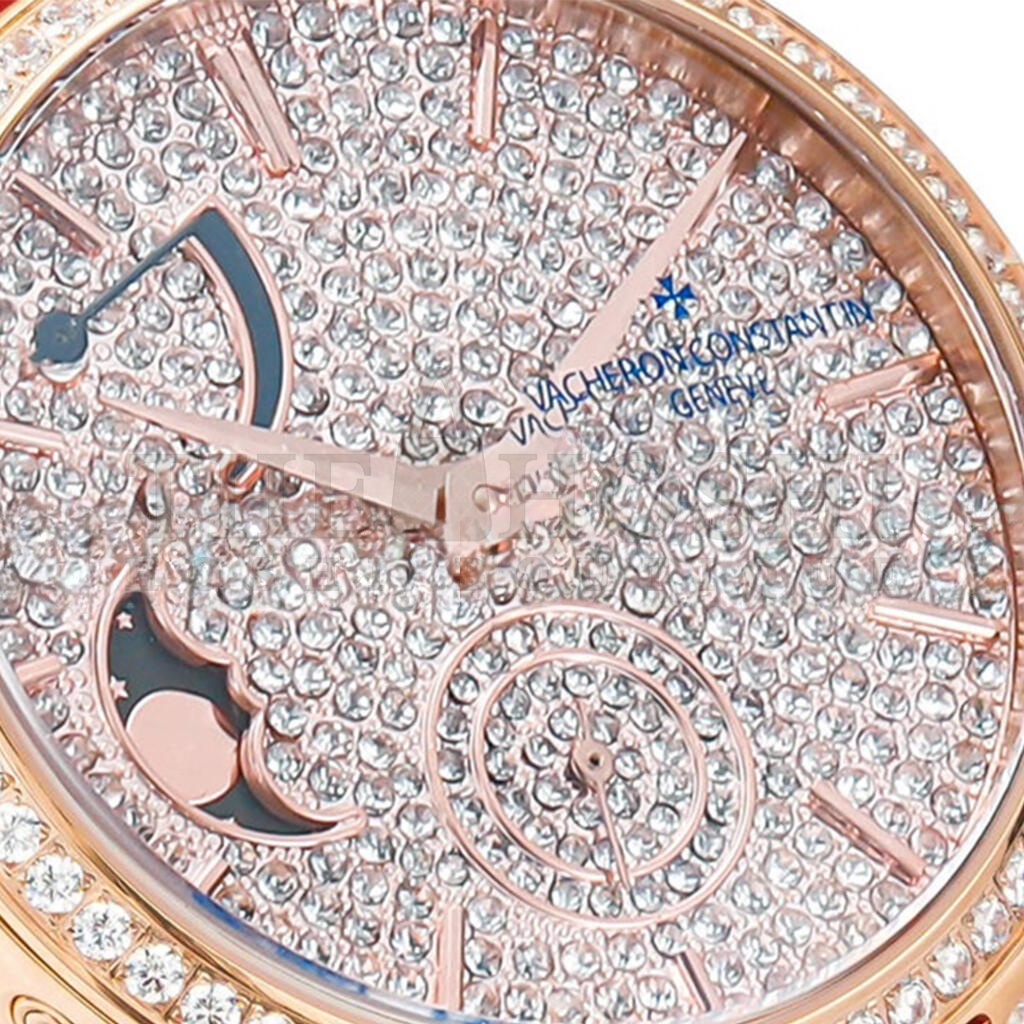 VACHERON C0nstan1n TRADITIONELLE MOON PHASE D1am0nd PAVED DIAL IN PINK GOLD 37.5MM WATCH 7006T/000G Master Quality